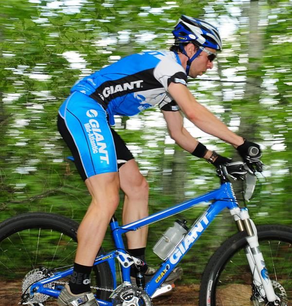 A Team Giant rider on one of the few flat portions of the course