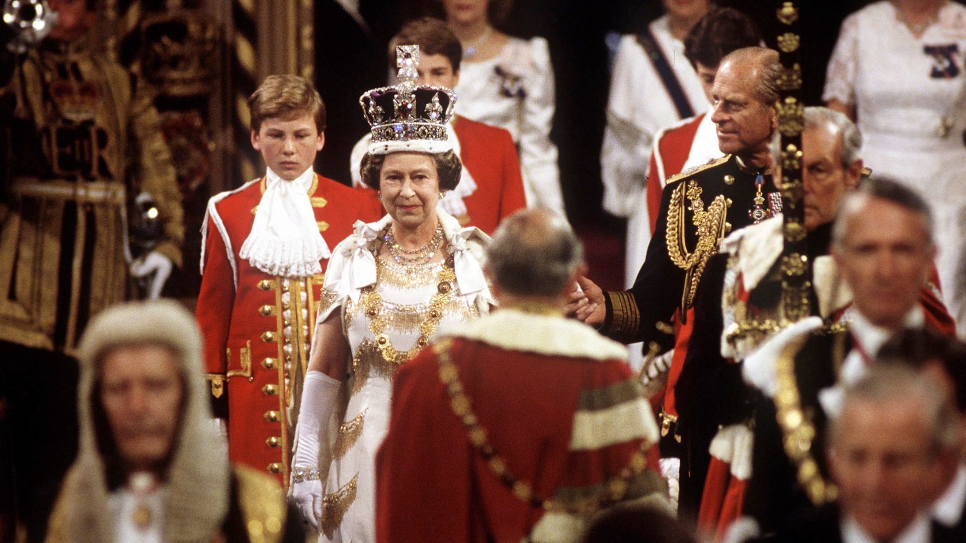The Queen And Prince Philip Attending the State Opening Of Parliament in 1987