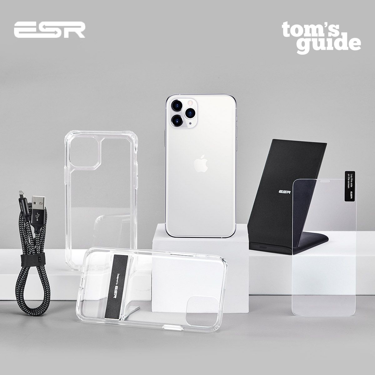 The iPhone 11 Pro and several ESR accessories