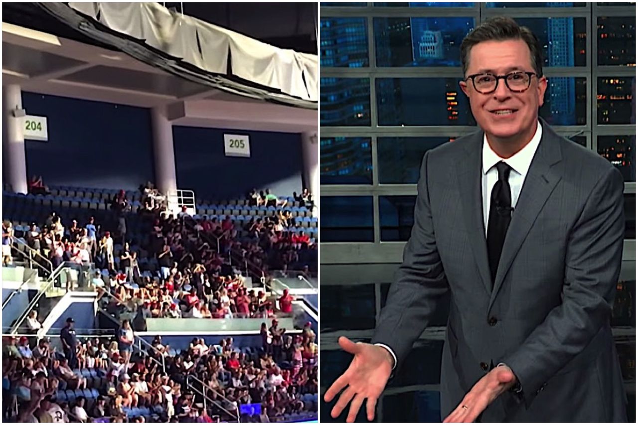 Stephen Colbert shows lots of empty seats at Trump&amp;#039;s campaign rally