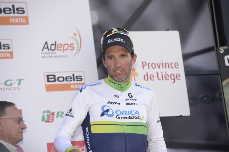Michael Albasini (Orica-GreenEdge) on the podium in third place