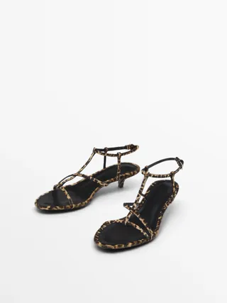 Massimo Dutti, Strappy heeled animal print sandals