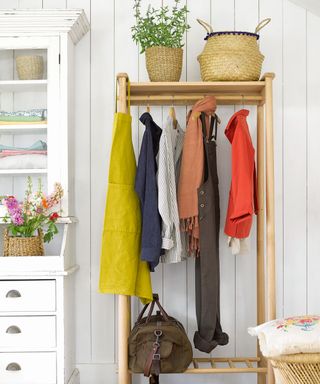 clothes rail with storage basket and bag