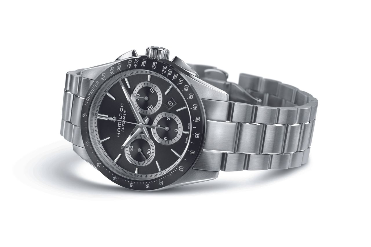 The Hamilton Jazzmaster Performer Chrono on a white background