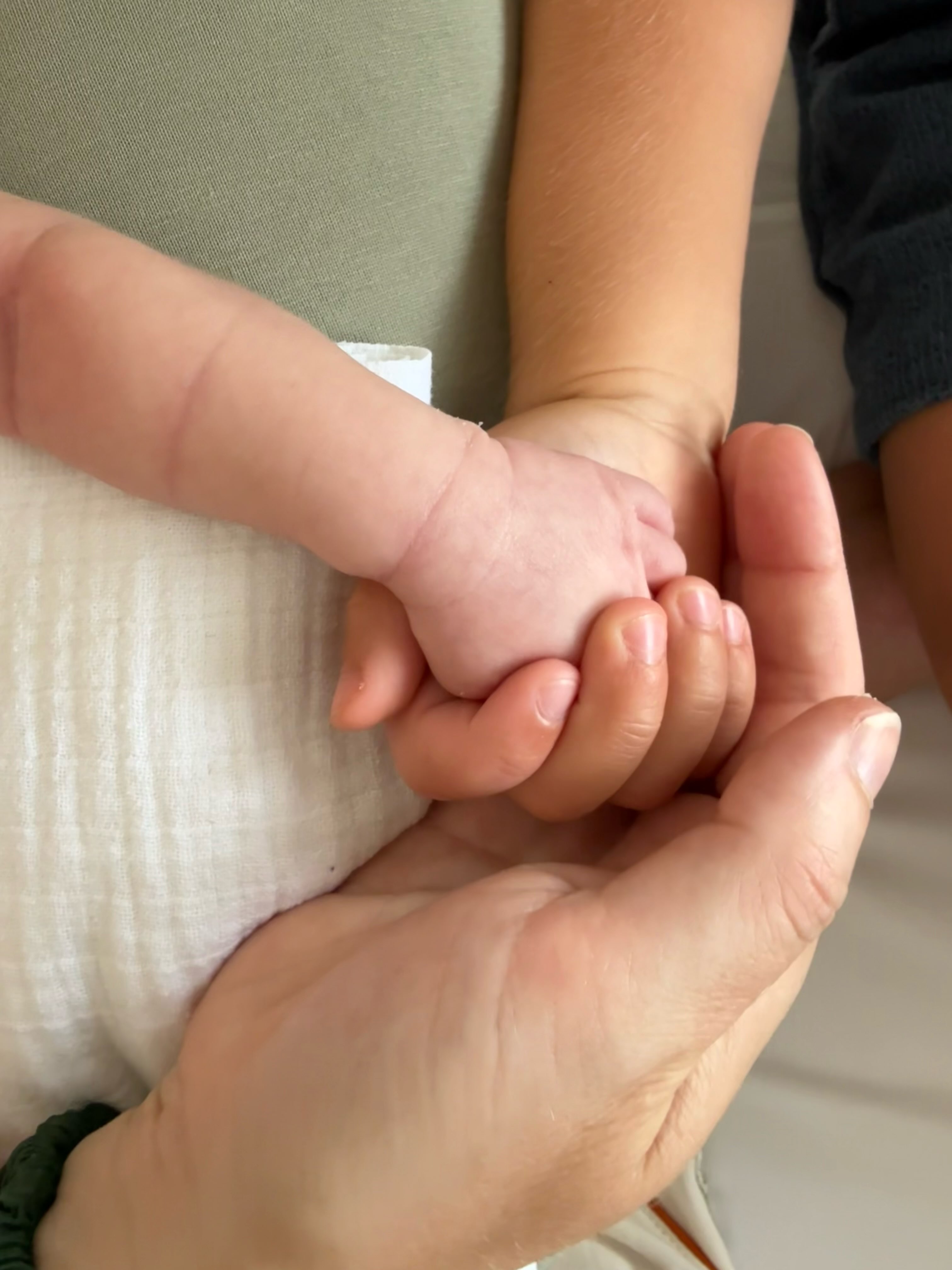 Baby Adelaide Brooksbank holding hands with her parents
