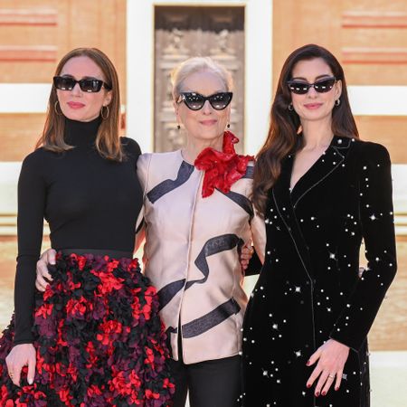 Meryl Streep poses with Anne Hathaway and Emily Blunt
