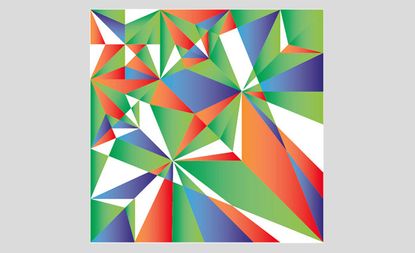 A multi shape drawing in green, white, orange and blue. 