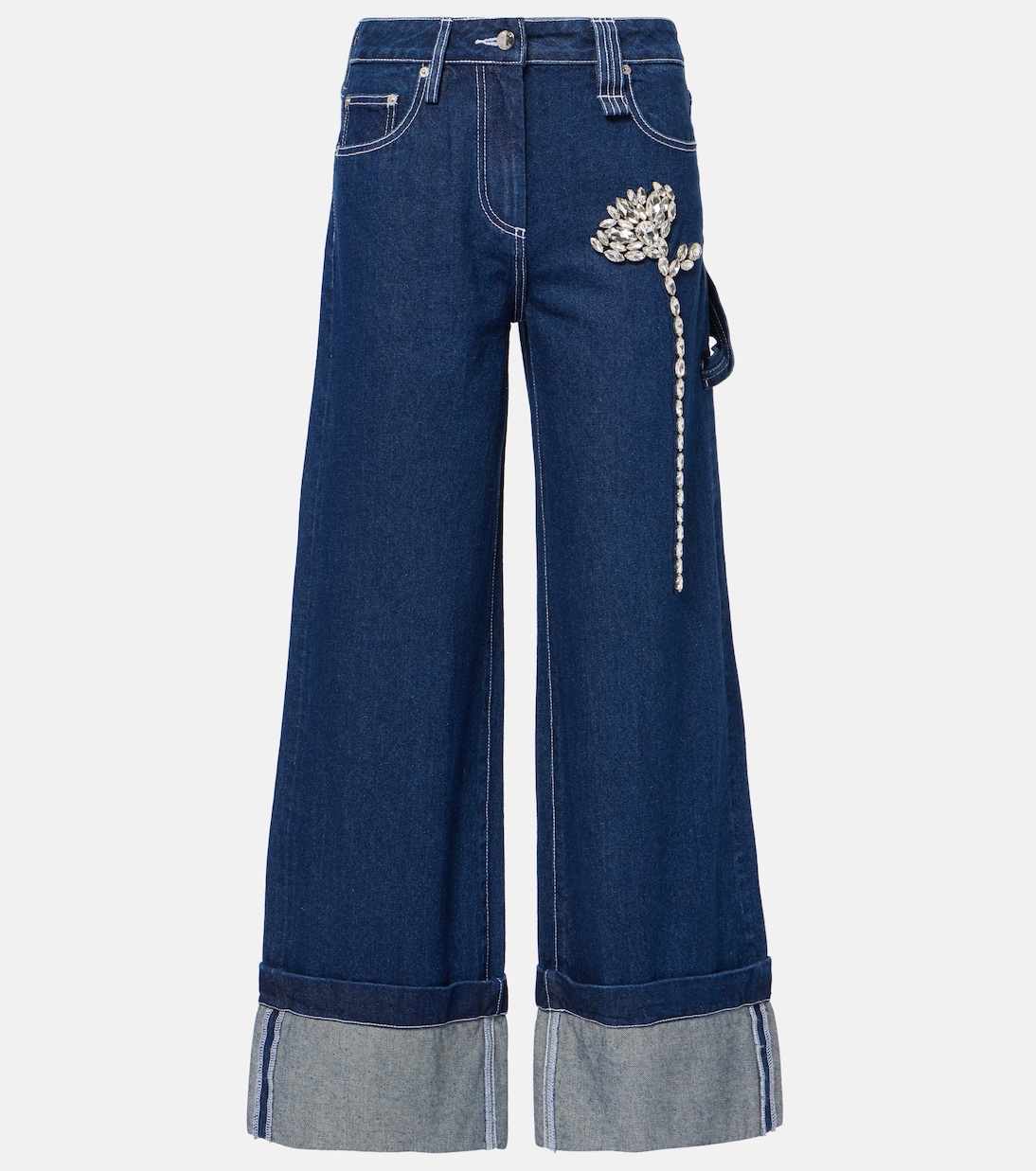 Crystal-Embellished Straight Jeans