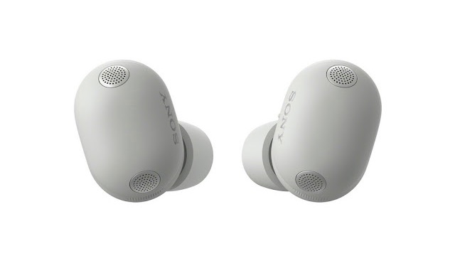 A leaked image of a silver pair of Sony WF-1000XM6 wireless earbuds on a white background.