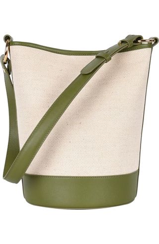 Canvas and Upcycled Leather Convertible Bucket Bag