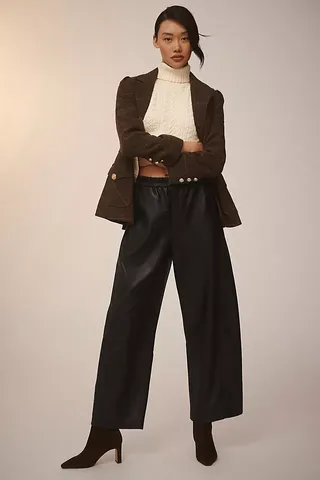 The Izzie Relaxed Pull-On Barrel Trousers by Pilcro: Faux Leather Edition