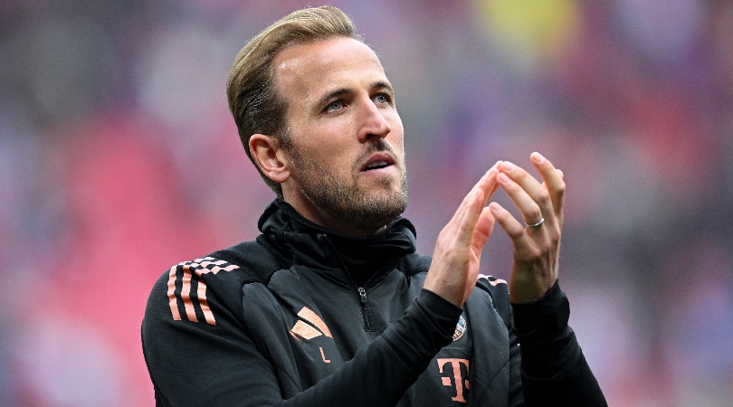 Harry Kane applauds the Bayern Munich fans after a 3-3 draw against RB Leipzig in May 2025, which left the Bavarian club on the brink of clinching the Bundesliga title.