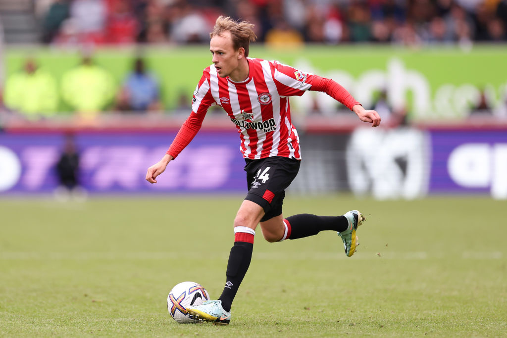 Mikkel Damsgaard of Brentford during the Premier League match between Brentford FC and Arsenal FC at Brentford Community Stadium on September 18, 2022 in Brentford, United Kingdom