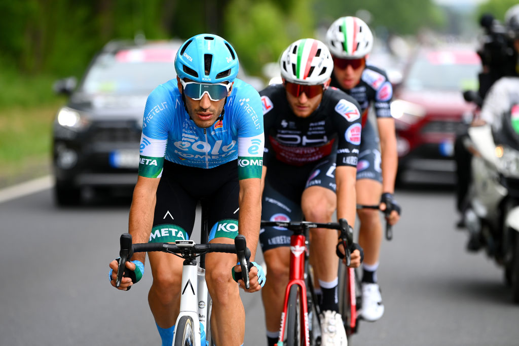 BALATONFURED HUNGARY MAY 08 Samuele Rivi of Italy and EoloKometa Cycling Team competes in the breakaway during the 105th Giro dItalia 2022 Stage 3 a 201km stage from Kaposvr to Balatonfred Giro WorldTour on May 08 2022 in Balatonfured Hungary Photo by Tim de WaeleGetty Images