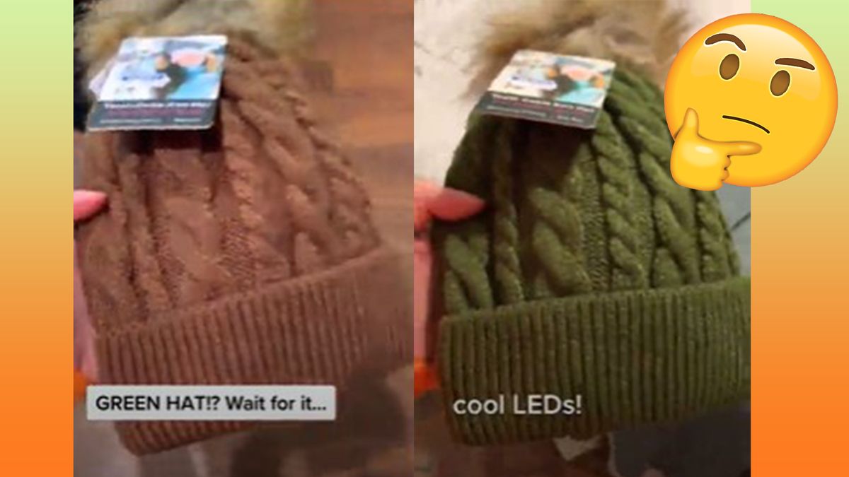 Two photos of a hat that are seemingly different colours. 