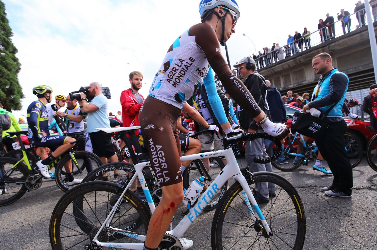 Romain Bardet navigating the post-stage mayhem of the Tour de France