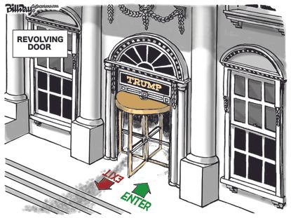 Political cartoon U.S. Trump White House firings revolving door