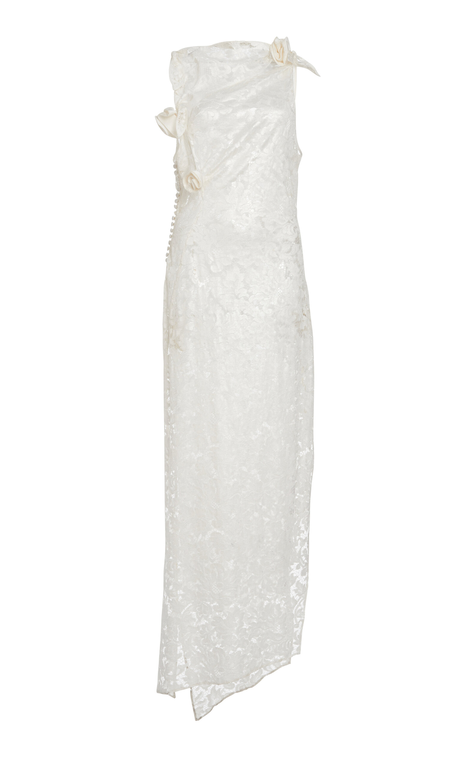 Rosette-Detailed Lace Maxi Dress