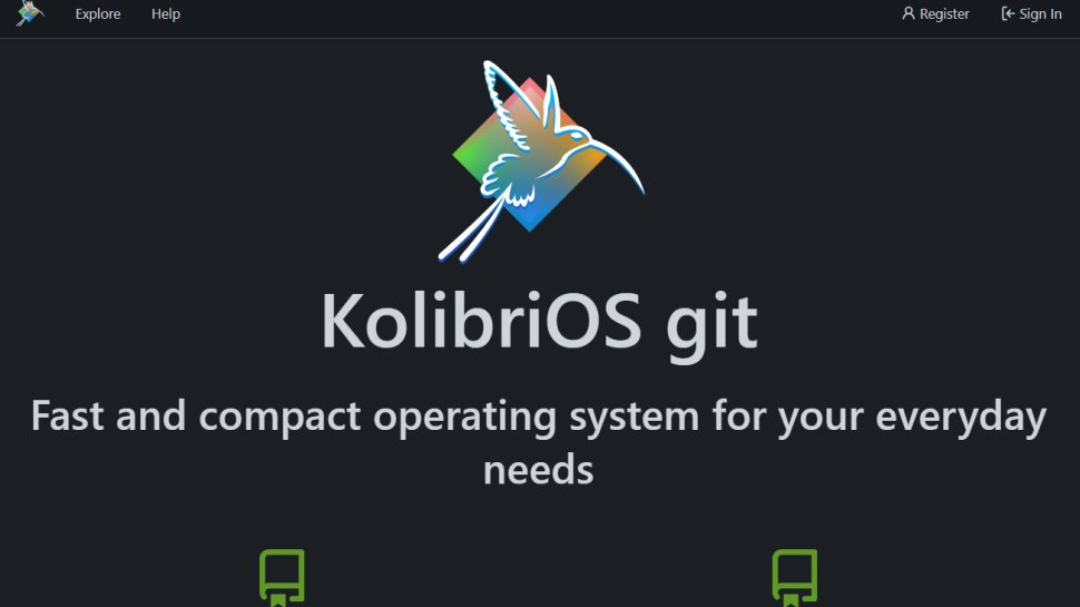 KolibriOS website screenshot (February 2026).