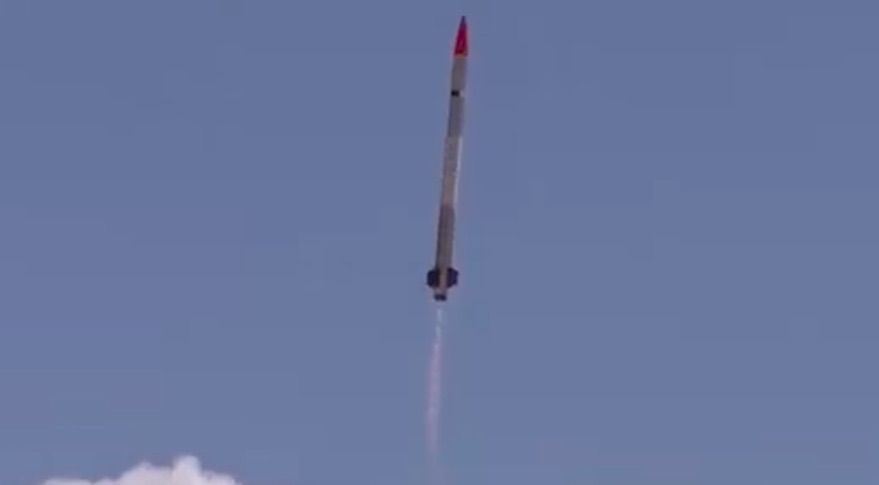 Exos Aerospace&#039;s SARGE reusable sounding rocket lifts off June 29 from Spaceport America in New Mexico. The rocket lost attitude control seconds later, but controllers were able to recover the vehicle and guide it to a landing under a parachute. 