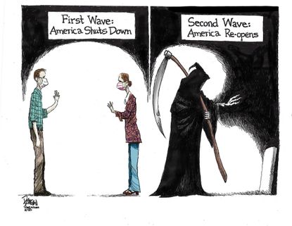 Editorial Cartoon U.S. coronavirus reopening second wave