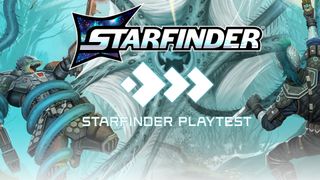 Two aliens battle a monster with the Starfinder second edition logo over the top