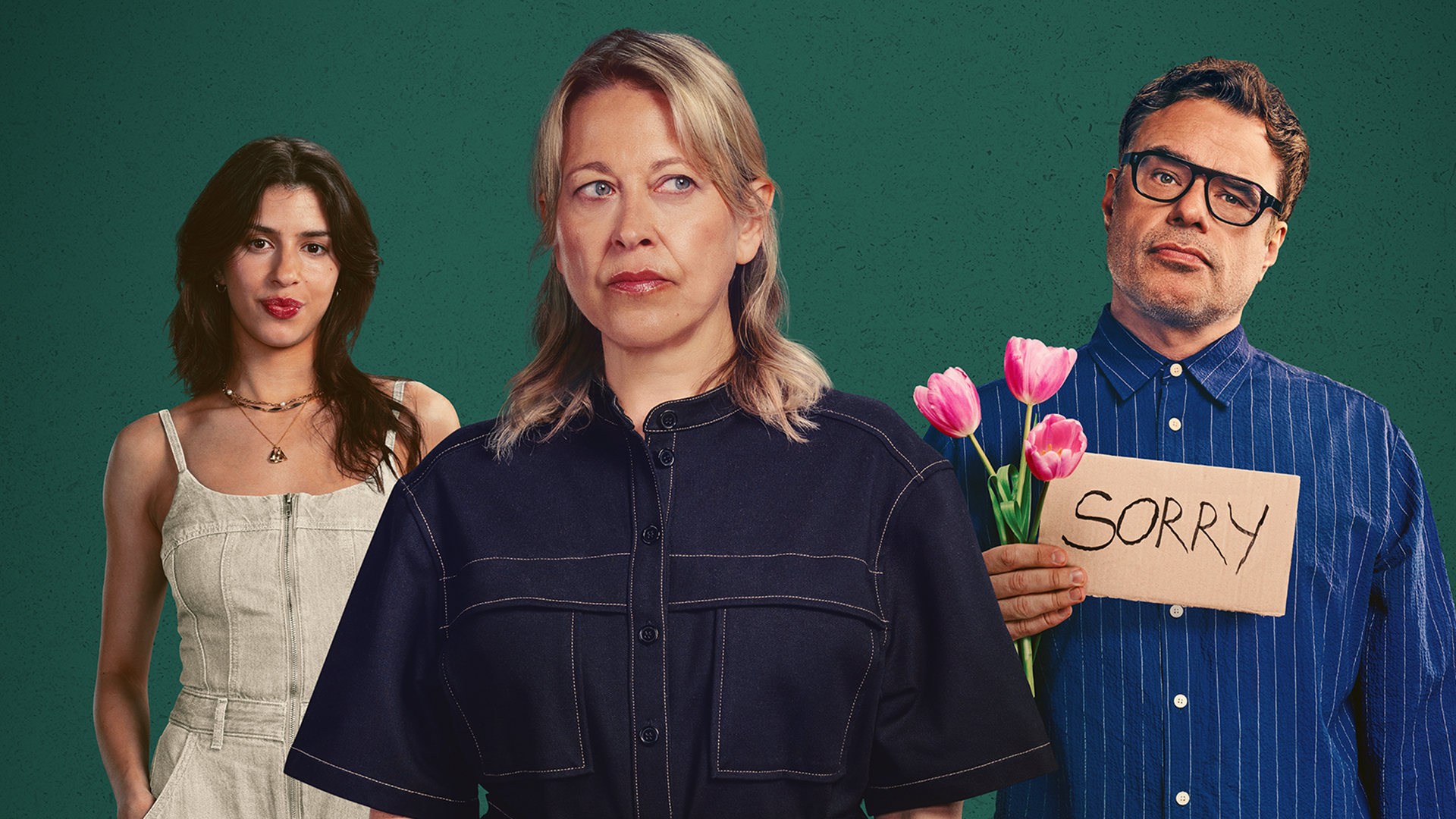 Yali Topol Margalith, Nicola Walker and Jermaine Clement in a promo shoot for Alice and Steve
