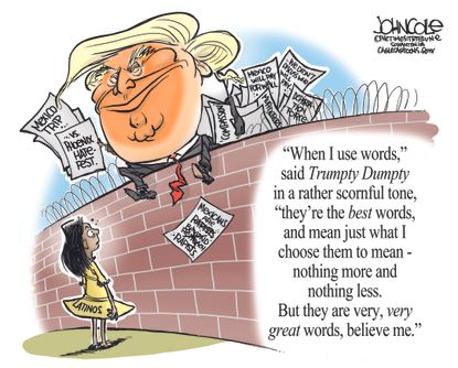 Political cartoon U.S. 2016 election Donald Trump Trumpty Dumpty