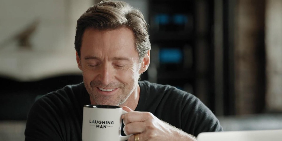 Hugh Jackman in the Laughing Man Coffee ad
