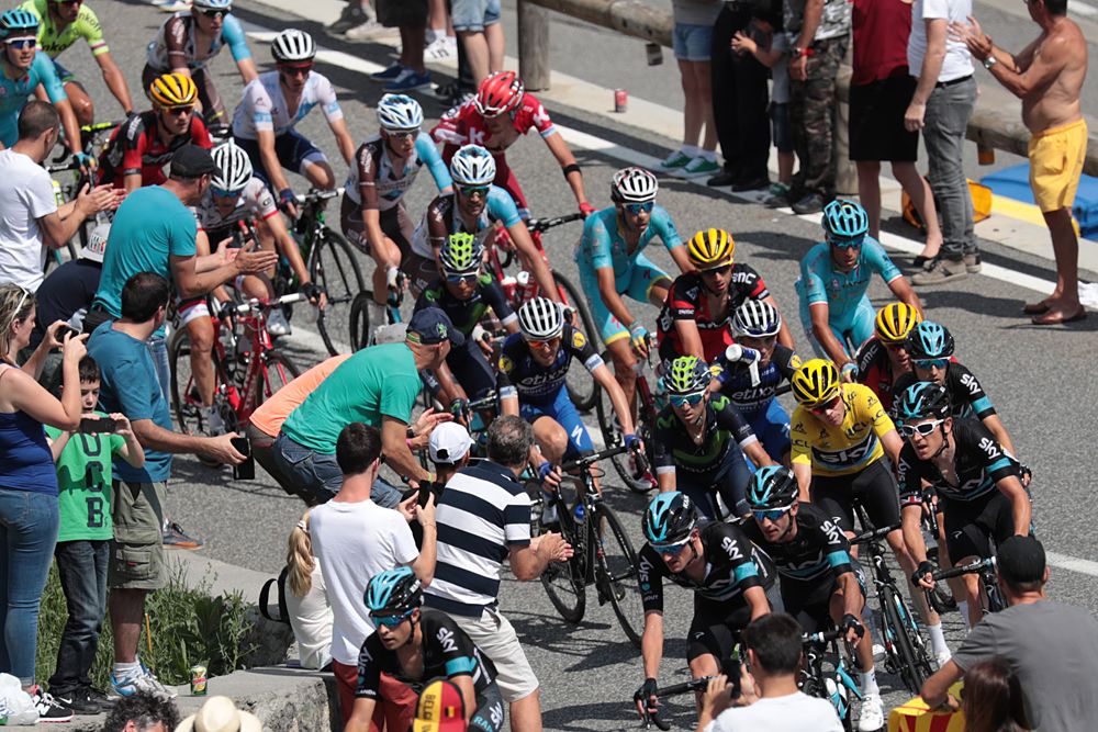 Chris Froome (Team Sky) in yellow at the Tour de France stage 9