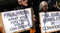 Protesters oppose Paul Weiss deal with President Donald Trump
