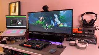 Razer Leviathan V2 Pro on a desk setup
