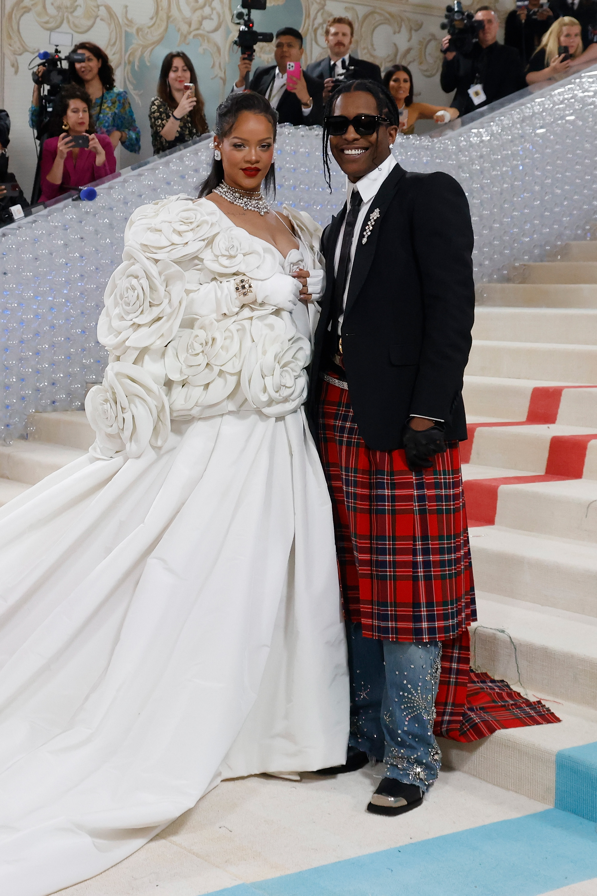 NEW YORK, NEW YORK - MAY 01: Rihanna and A$AP Rocky attend the 2023 Costume Institute Benefit celebrating "Karl Lagerfeld: A Line of Beauty" at Metropolitan Museum of Art on May 01, 2023 in New York City. (Photo by Taylor Hill/Getty Images)