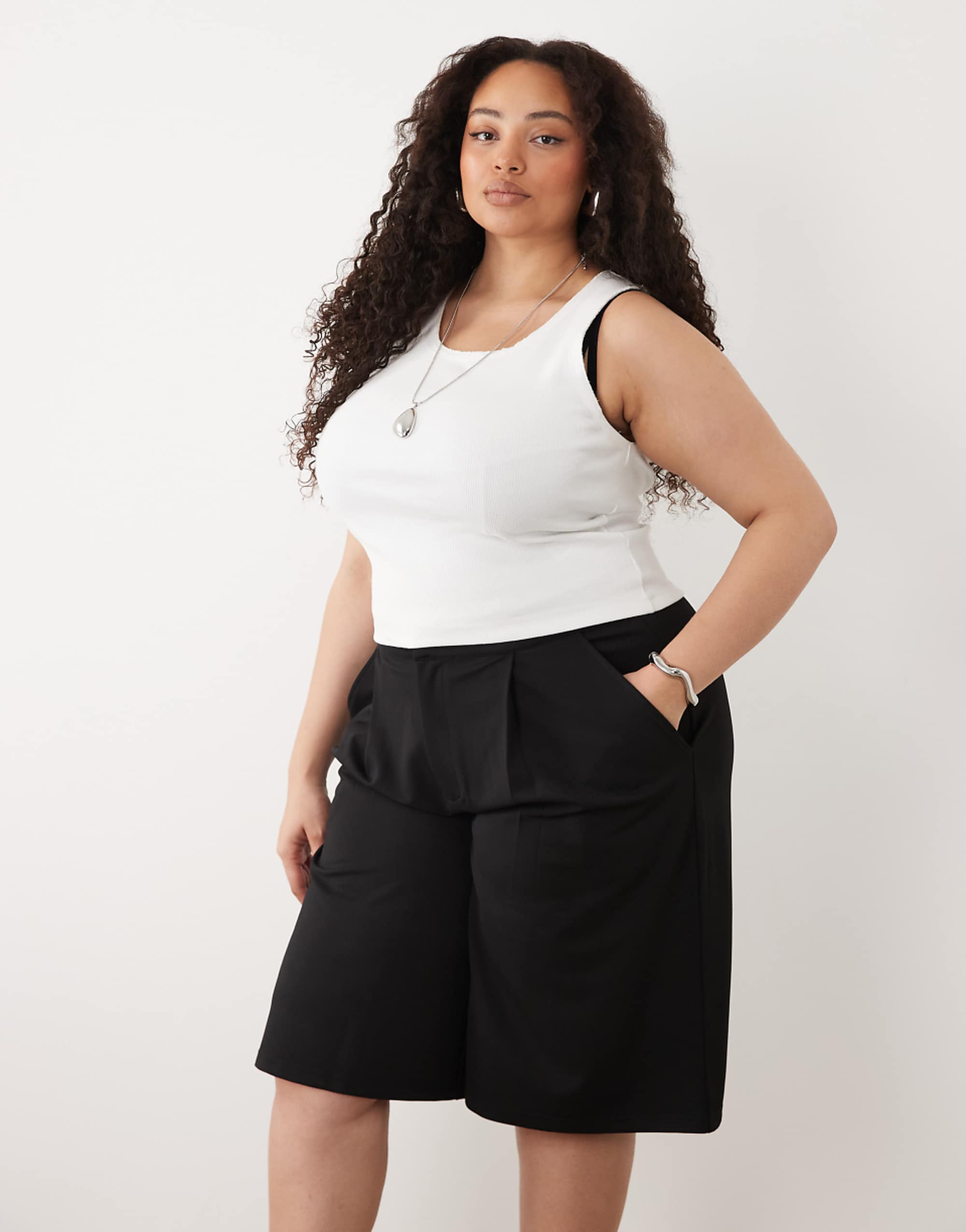 Asos Design Curve Slinky Twill Tailored Bermuda Short in Black