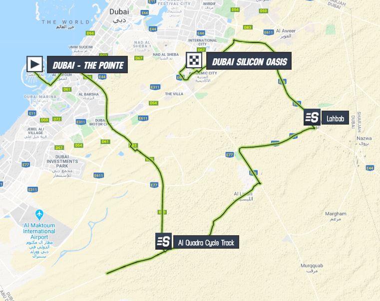 The map of stage 1 of the 2020 UAE Tour