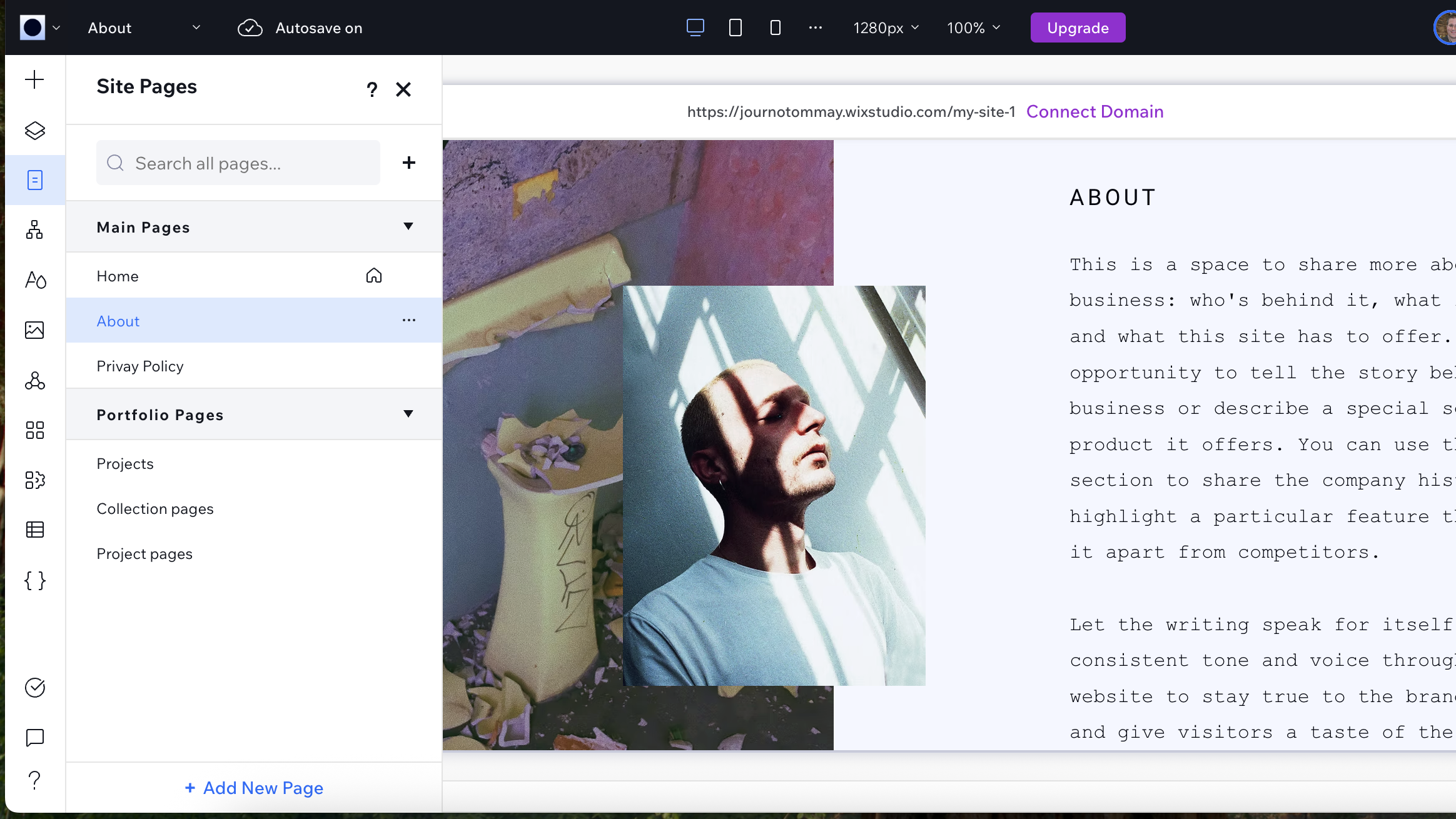 Navigating to About page on Wix template