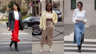 street style influencers showing spring outfit ideas skirt and a blouse
