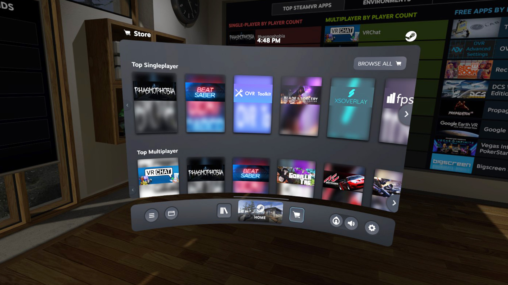 SteamVR's first generation interface on the Quest 2 VR headset.