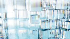 Glass data storage technology concept image showing a cluster of glass-based storage blocks.