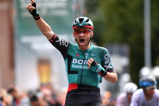 HAACHT BELGIUM SEPTEMBER 17 Jordi Meeus of Belgium and Team Bora Hansgrohe celebrates at finish line as stage winner during the 12th Primus Classic 2022 a 1993km one day race from Brakel to Haacht on September 17 2022 in Haacht Belgium Photo by Luc ClaessenGetty Images