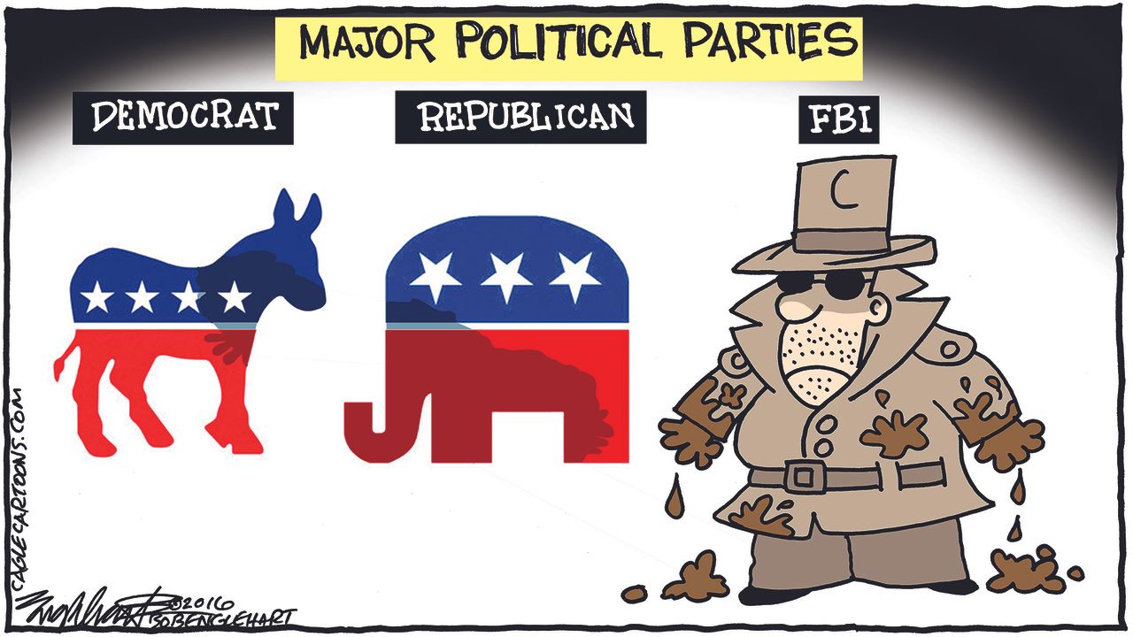 Political cartoon U.S. FBI 2016 election political parties