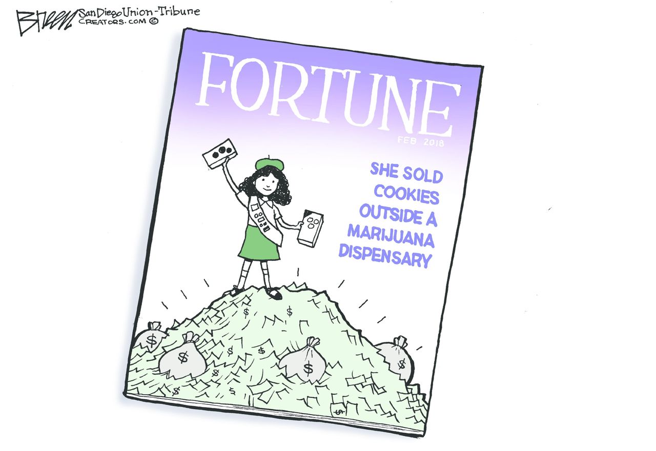 Editorial cartoon U.S. Girl Scout cookies marijuana