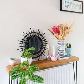 Hallway with radiator and shelf