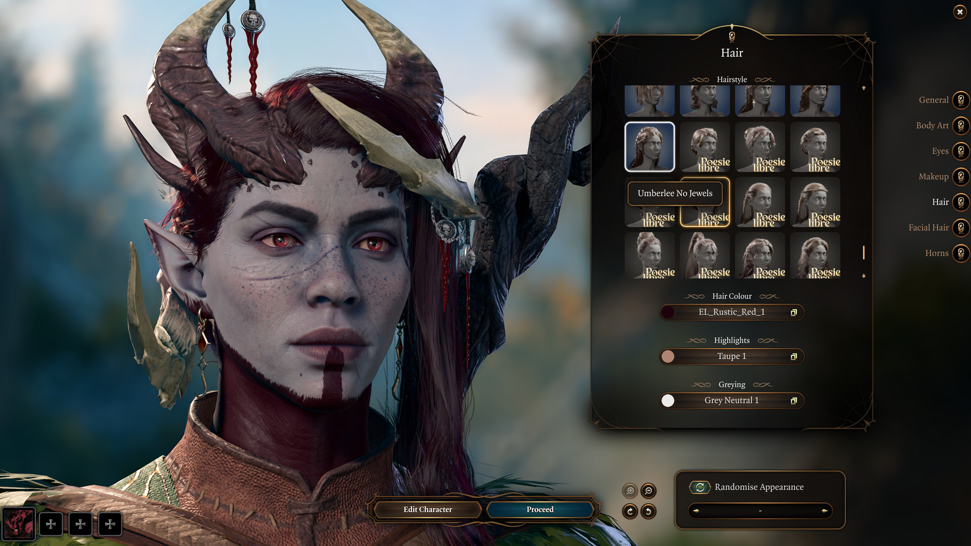 Baldur&#039;s Gate 3 Tiefling with modded horns and tattoos