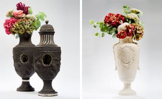 Black Lidded and Earthstone vases