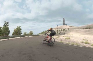 Wahoo RGT image shows a virtual cyclist on a road cycling away
