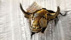 picture of wall street bull charging through a newspaper's financial page