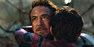 RDJ in hugging Holland in Avengers: Endgame