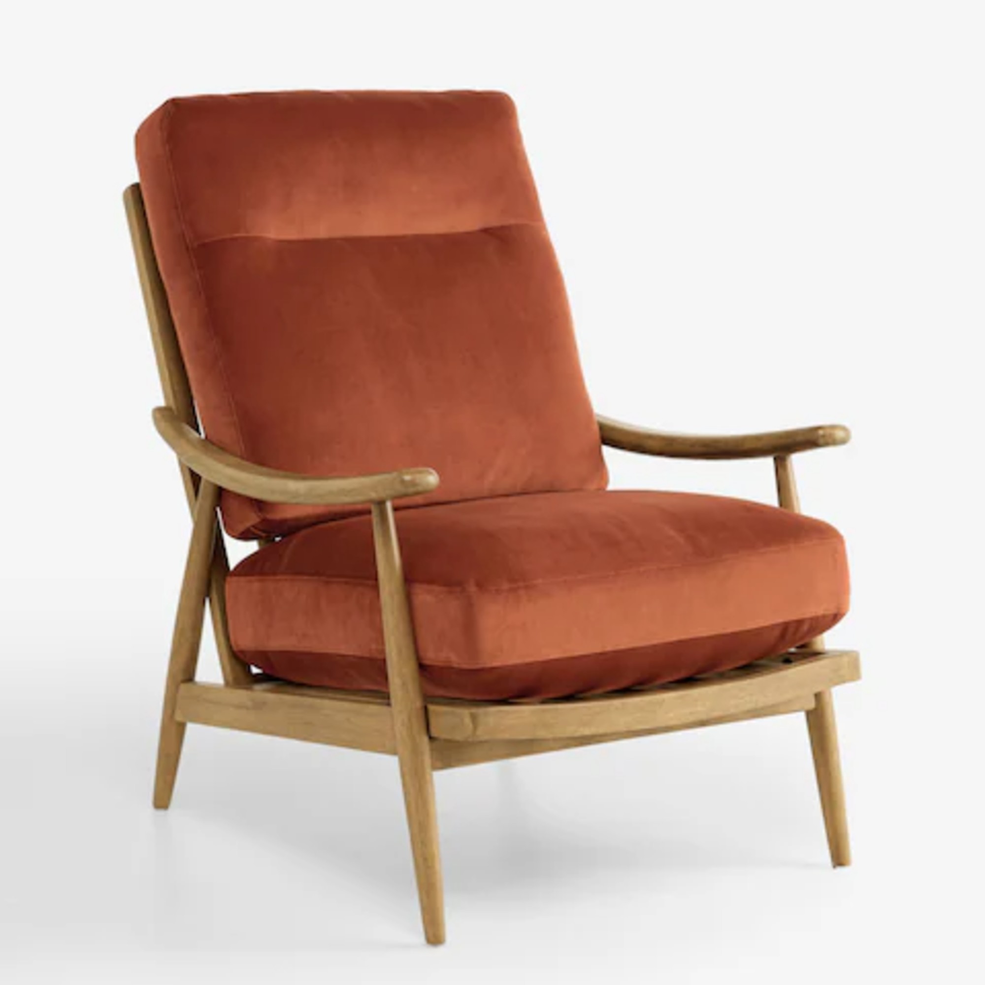 Next Soft Velvet Rust Brown Hampton High Back High Back Wooden Accent Chair