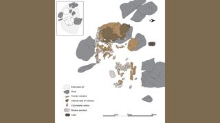 An illustration showing the layout of the burial and grave goods.